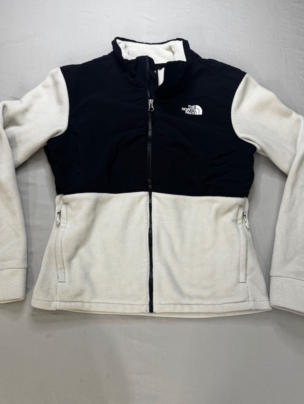 The North Face Womens M Fleece Jacket Black Cream Colorblock Full Zip